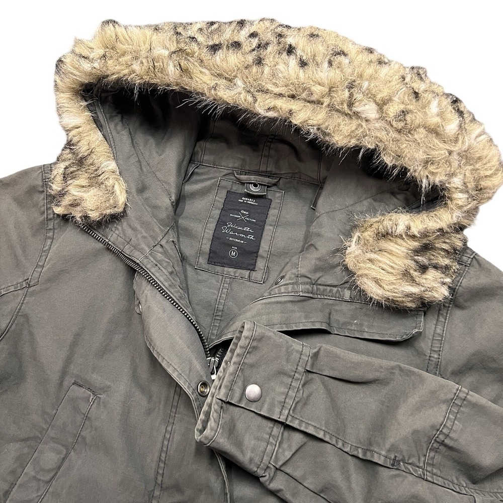 Gap Jacket Womens Medium Green Army Faux Fur Hooded Parka Winter Warmth‎ Jacket